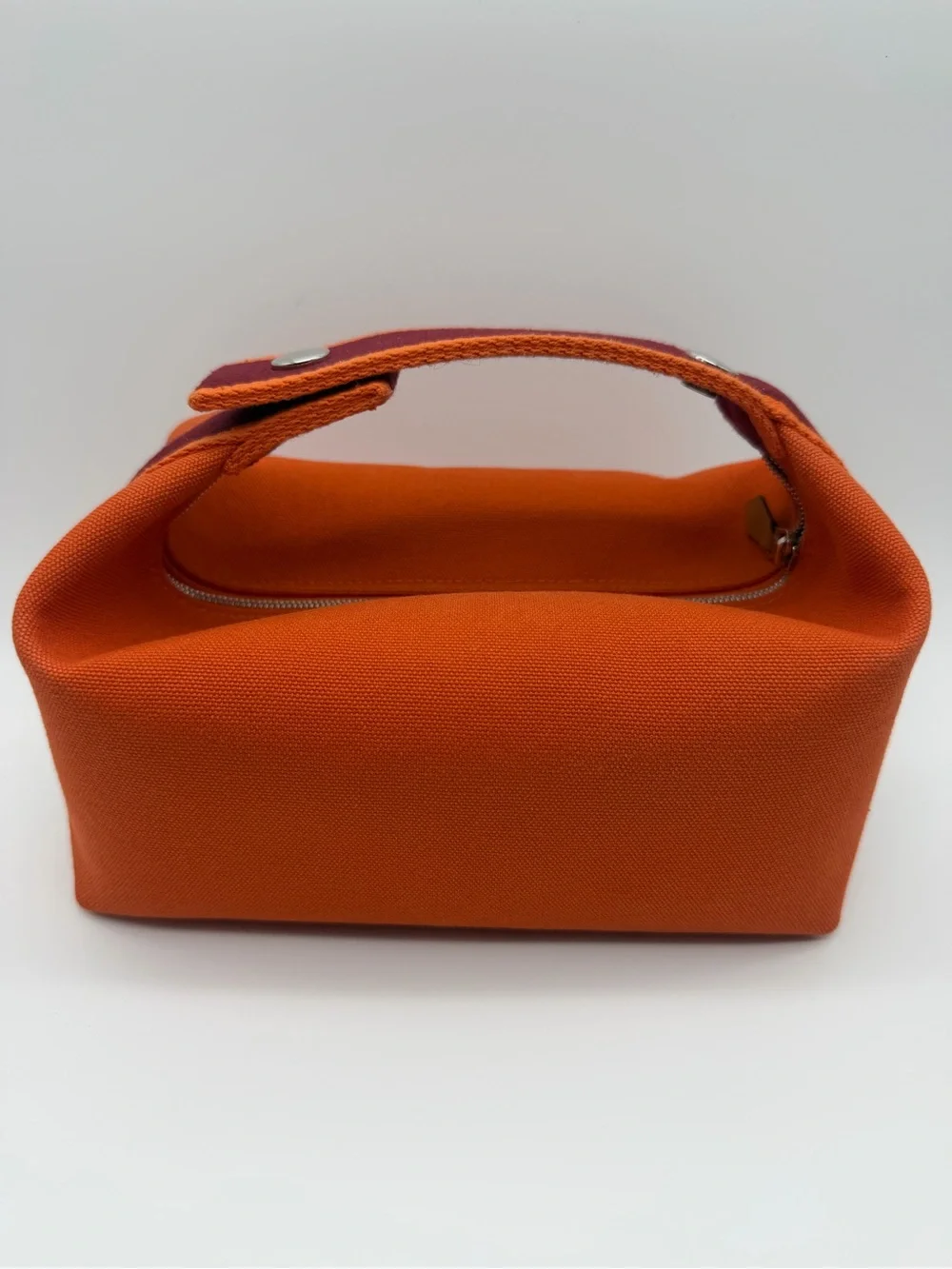 Hermes Orange Canvas Cosmetic Pouch with Embroidered H